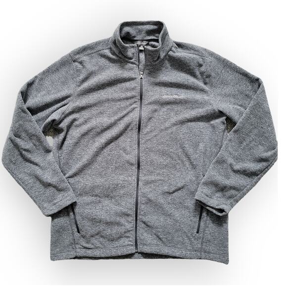 Eddie Bauer Full Zip Fleece Mock Neck Dark Gray Sweater Men Sz L - Picture 1 of 7